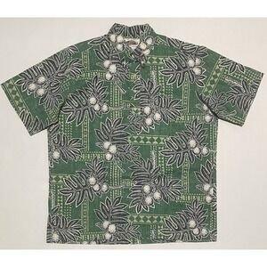 Art of Eddy Y Reyn Spooner Mens Hawaiian L Shirt Reverse Print Green 1/4 Button